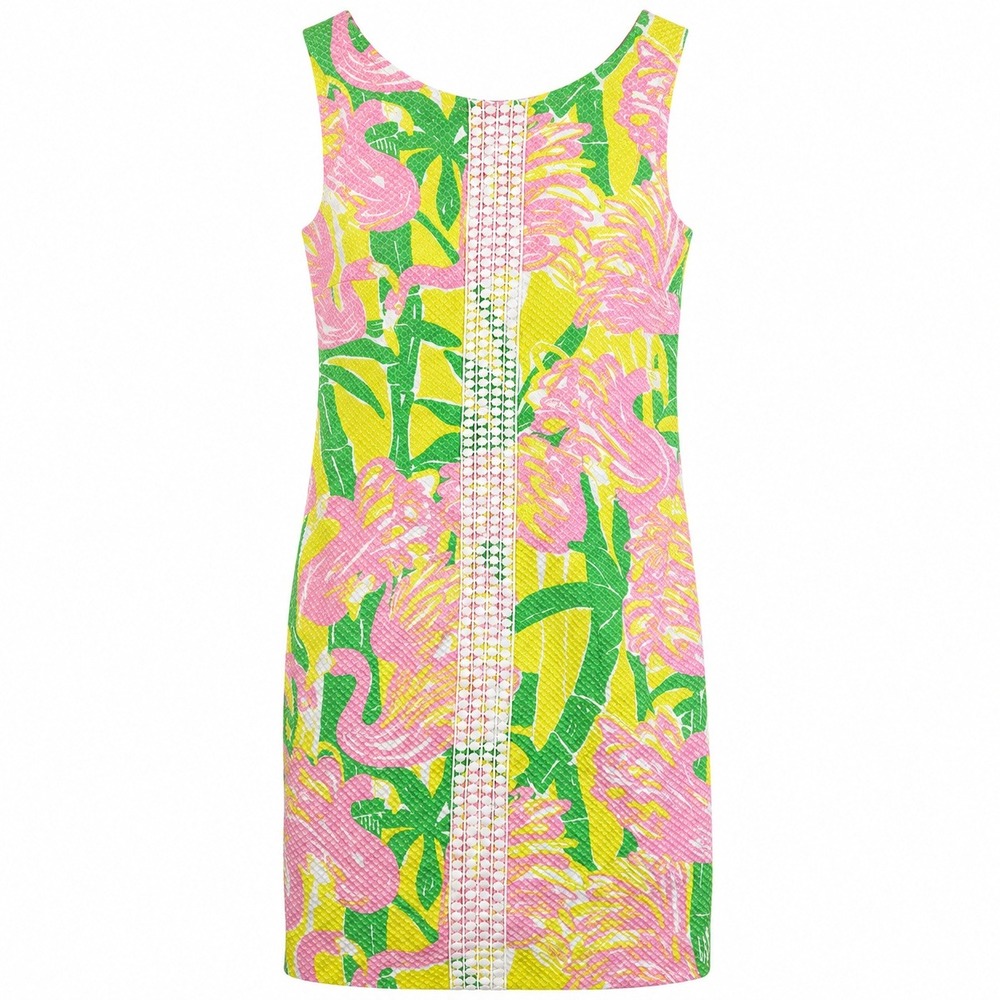 Lilly Pulitzer 20th Anniversary Flamingo Fan Dance Shift Dress 8 Pink Lace Beach